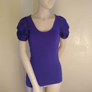 Express Purple Tee w/ Sheer Twist Cap Sleeves; XS